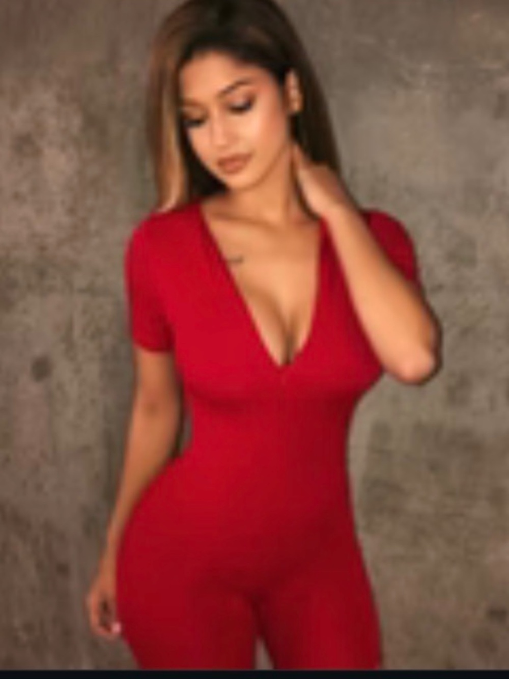 Red Fitted Short Sleeve Romper